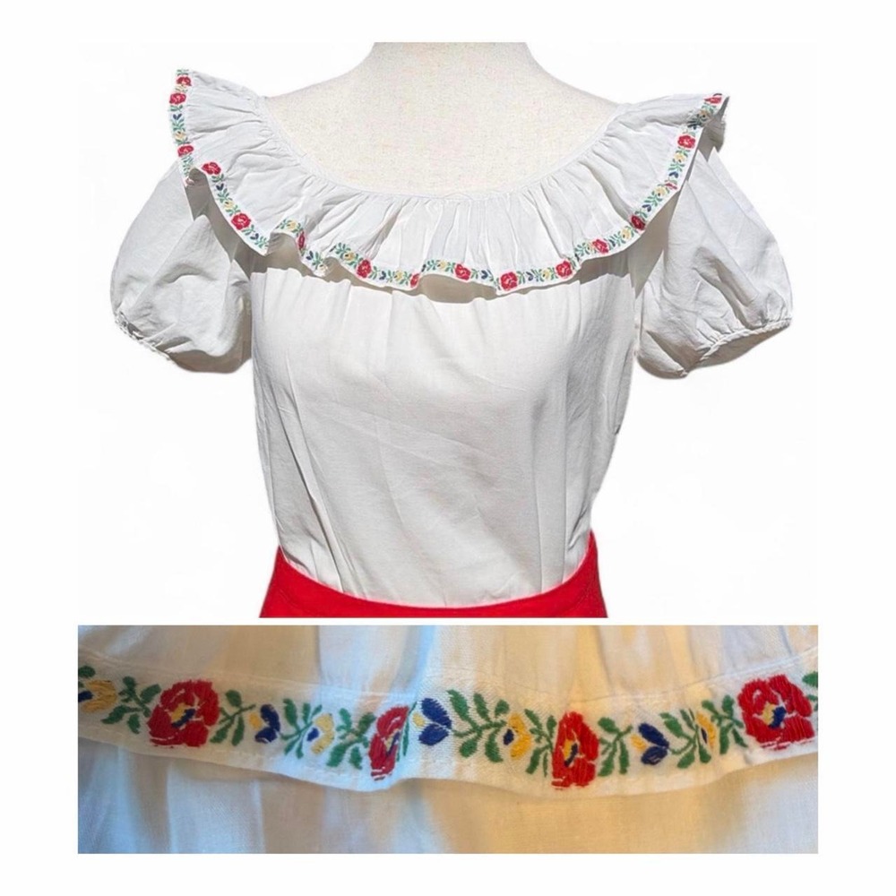 Vintage Ruffle Blouse with folksy floral trim